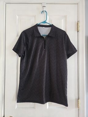 Men's Small Black Geometric Zip Polo Shirt